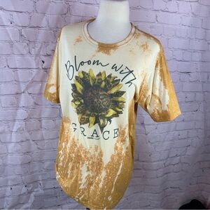NWT Next Level Apparel bleached boho Sunflower "bloom with grace" graphic Tee